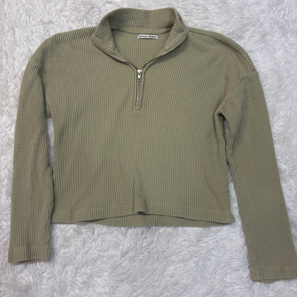 Reformation Green Waffle Knit Quarter Zip - Picture 2 of 6